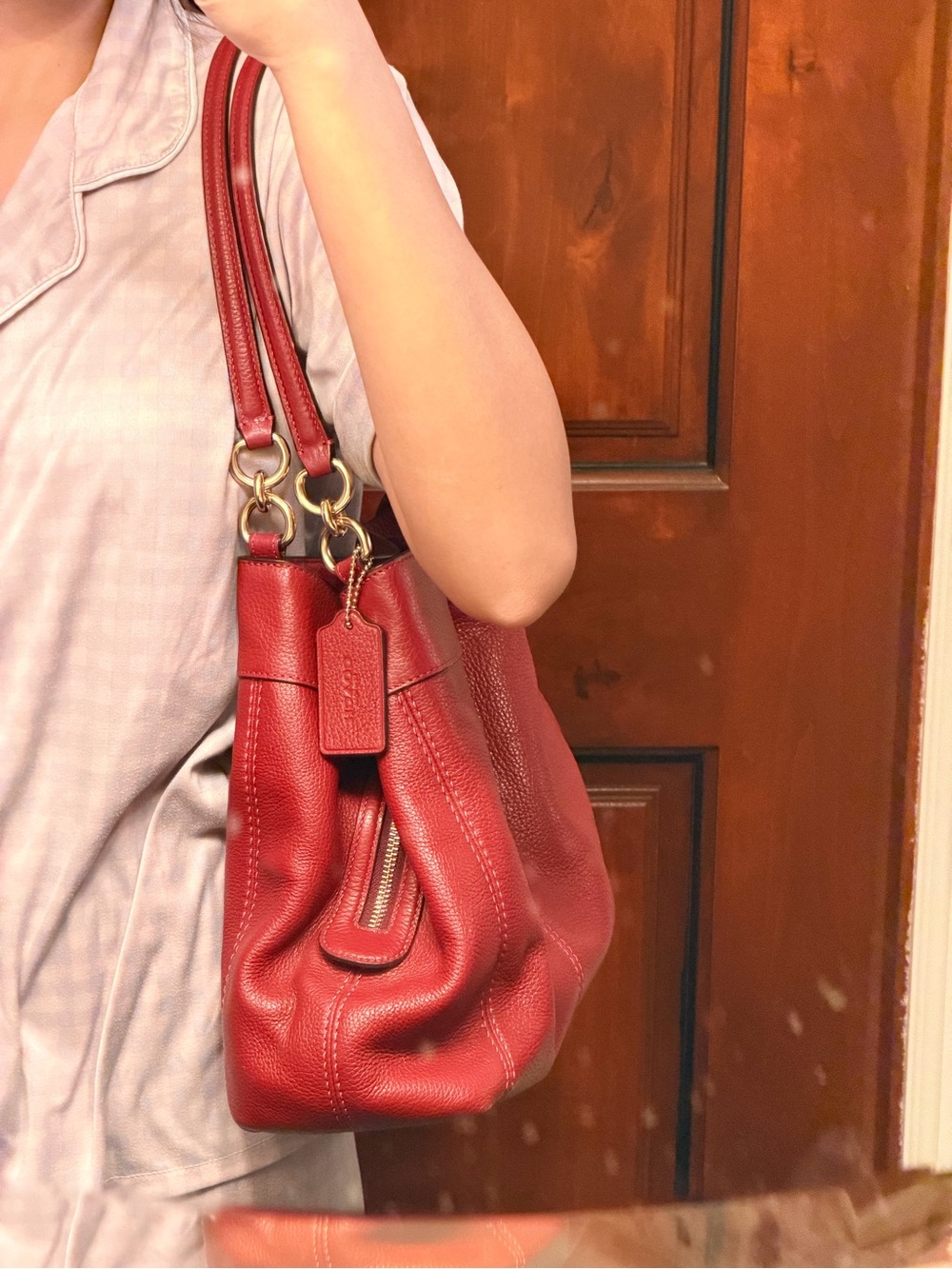 Coach Lexy Pebbled Leather Shoulder Bag in Wine Red with Gold Hardware - Picture 12 of 13